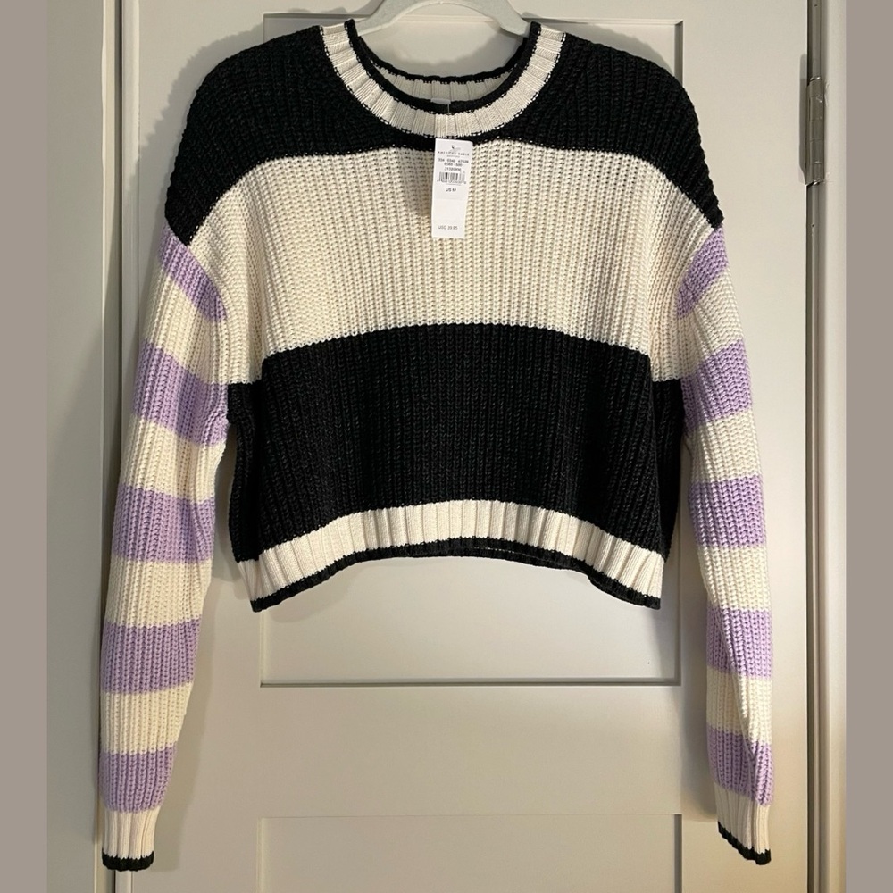 NWT 🦅 American Eagle Outfitters Striped Color Blocked Cropped Knit Sweater - M